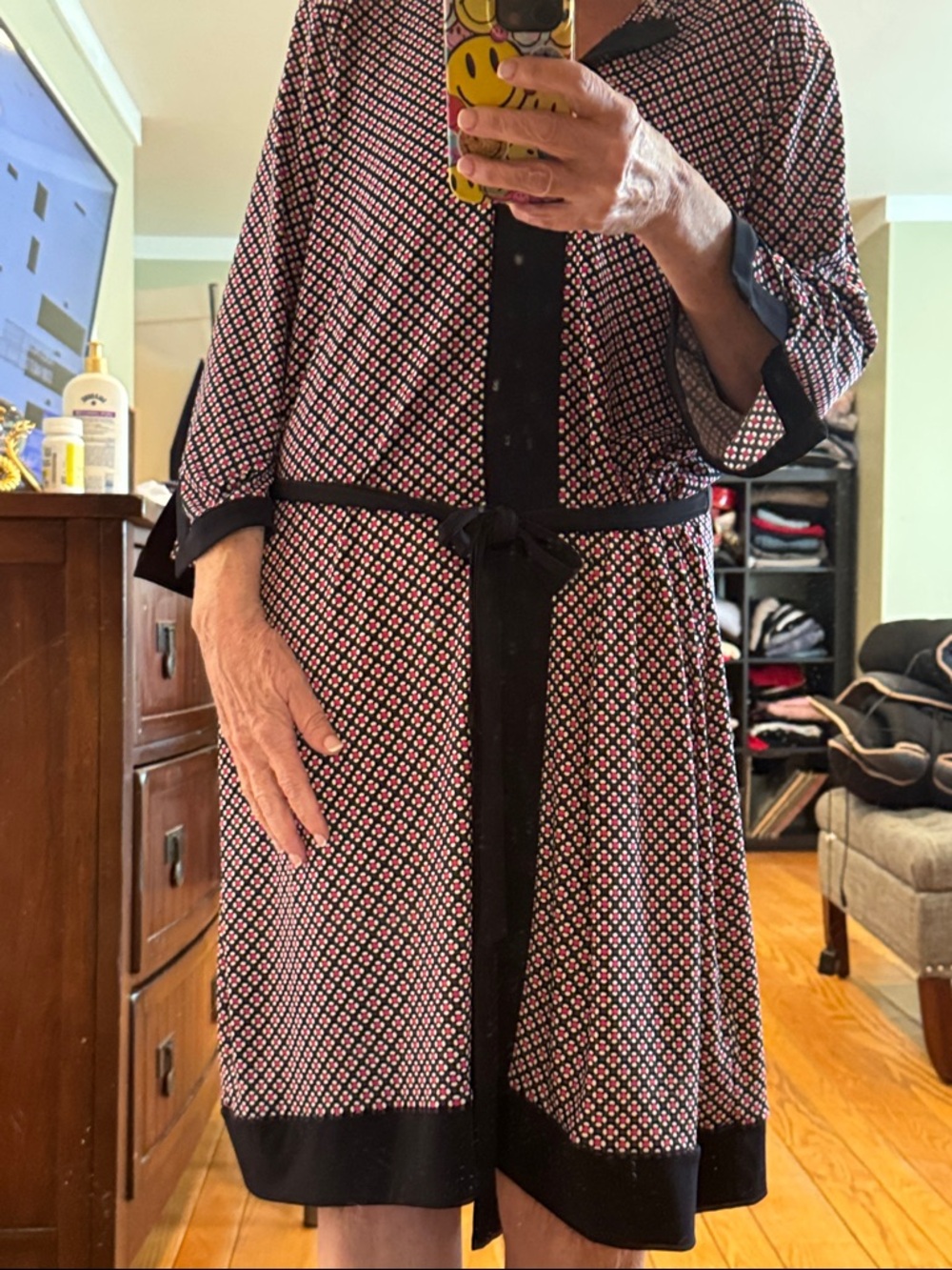 Women’s Black & Pink Printed Robe with Belt